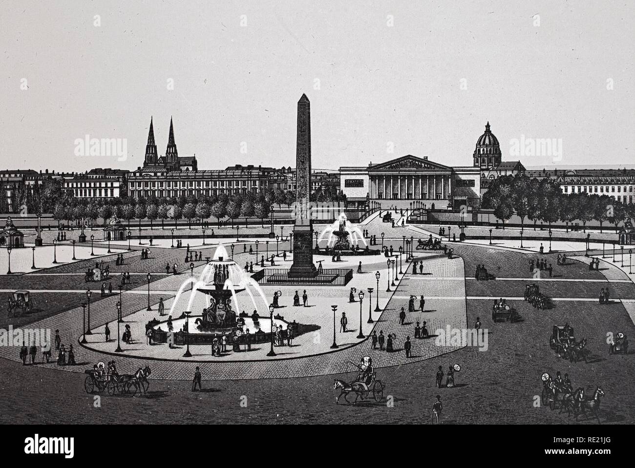 Place de la Concorde, historischen Kupfer-platte Ätzen, um von 1890, Neal's, Paris, Frankreich, Europa Stockfoto