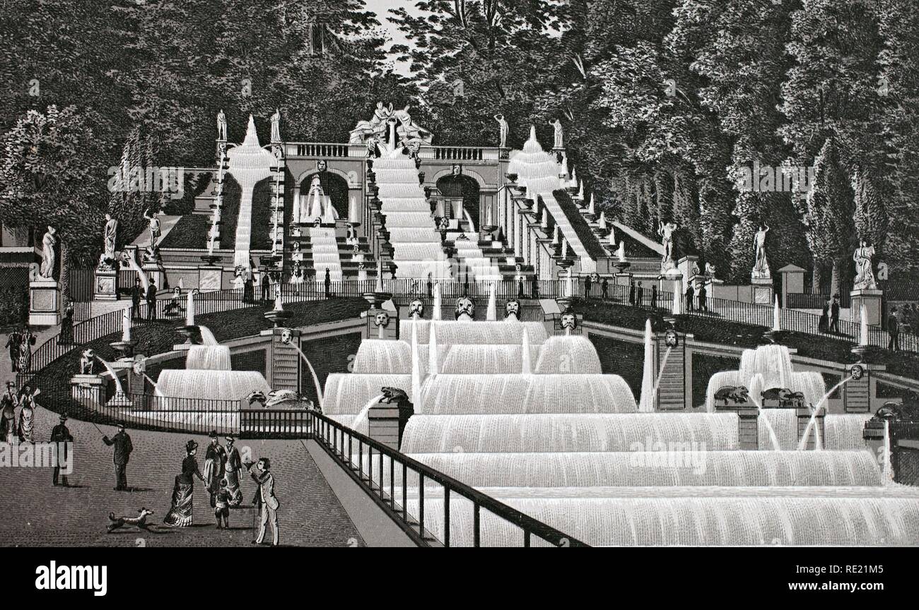 Parc de Saint-Cloud, La Grande Cascade, historischen Kupfer-platte Ätzen, um von 1890, Neal's, Paris, Frankreich, Europa Stockfoto