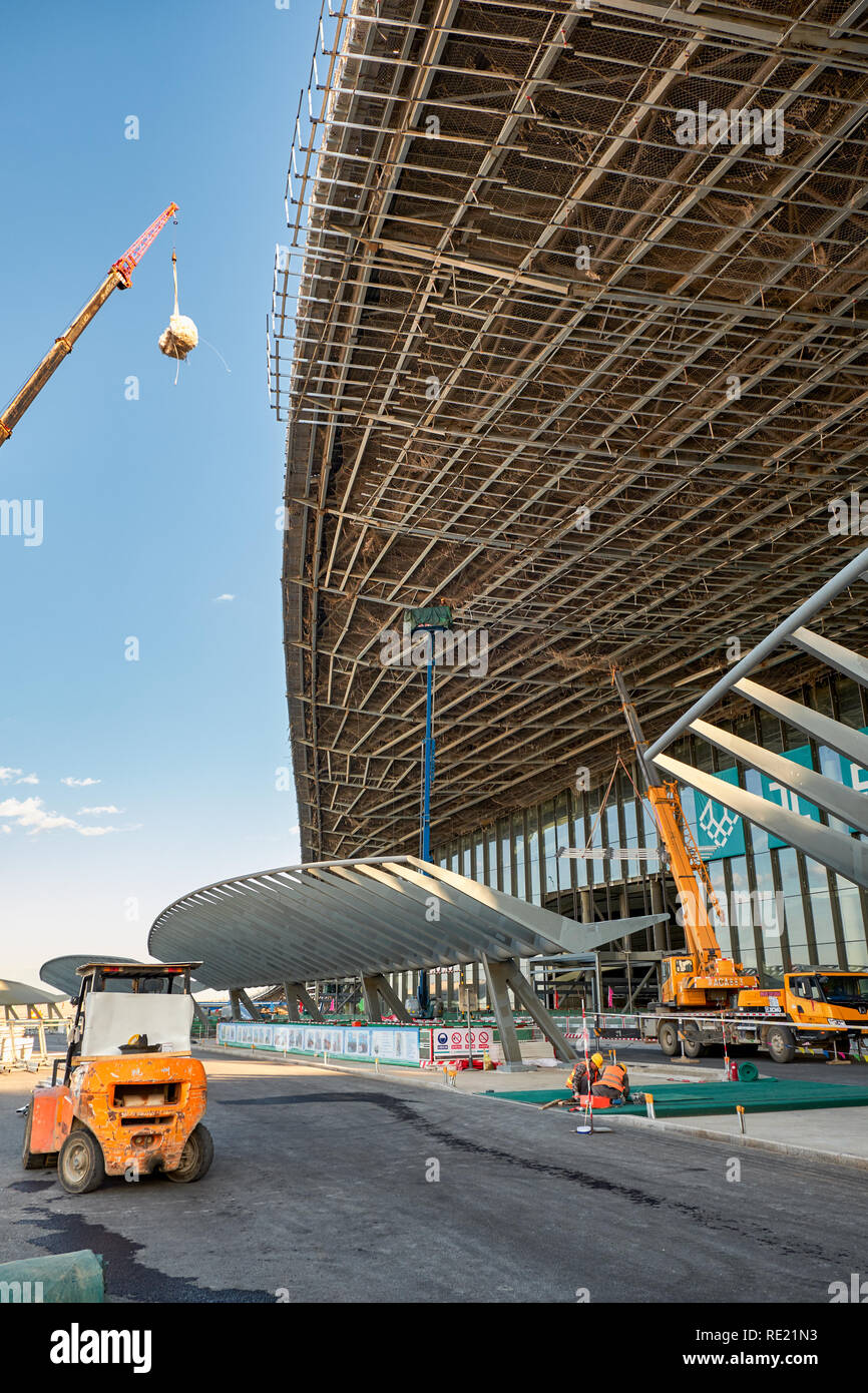 Peking/China - 10. Oktober 2018: die Baustelle des neuen Pekinger Daxing International Airport, am 30. September 2019 offen zu sein. Stockfoto