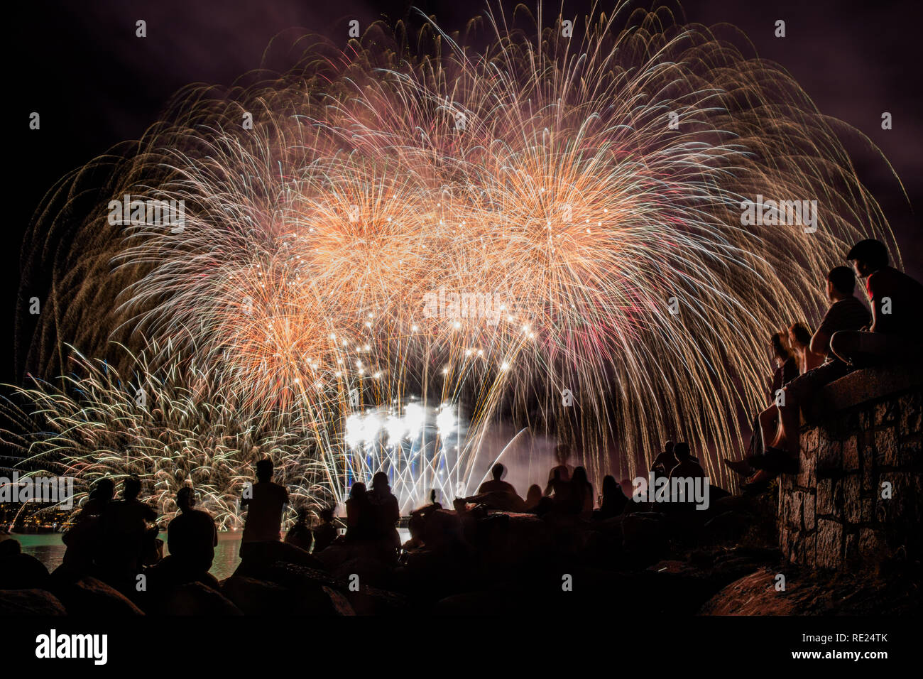 Feier des Lichtes Feuerwerk aus der English Bay, Vancouver, BC, Kanada Stockfoto