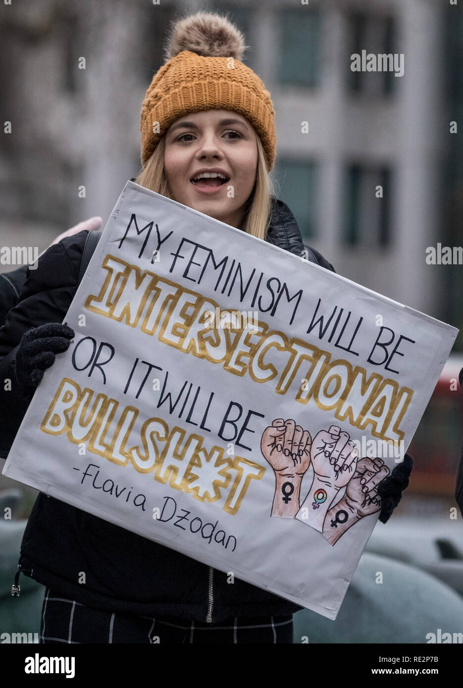 London, Großbritannien. 19. Januar 2019. Die Rechte der Frauen "Brot und Rosen" Rally auf dem Trafalgar Square. Credit: Guy Corbishley/Alamy leben Nachrichten Stockfoto