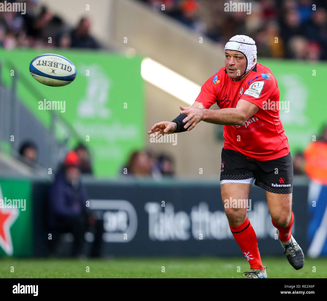 Leicester, Großbritannien. 19. Jan 2019. Kapitän Rory Beste (Ulster Rugby), die in Aktion für Ulster Rugby während der heineken Champions Cup Runde 6 Match zwischen Leicester Tigers und Ulster Rugy rfc. © Phil Hutchinson/Alamy leben Nachrichten Stockfoto