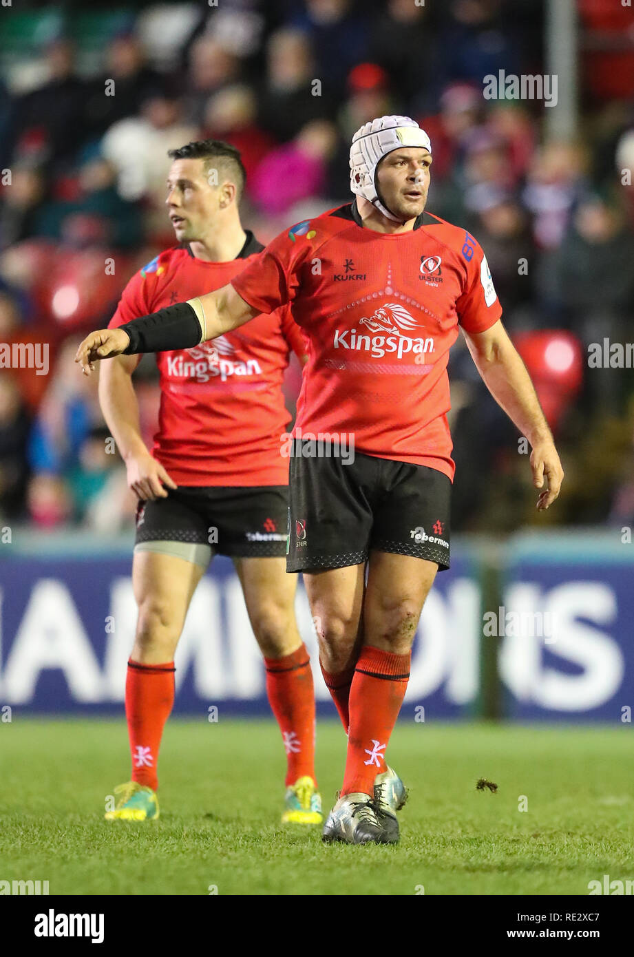 Leicester, Großbritannien. 19. Jan 2019. Kapitän Rory Beste (Ulster Rugby), die in Aktion für Ulster Rugby während der heineken Champions Cup Runde 6 Match zwischen Leicester Tigers und Ulster Rugy rfc. © Phil Hutchinson/Alamy leben Nachrichten Stockfoto