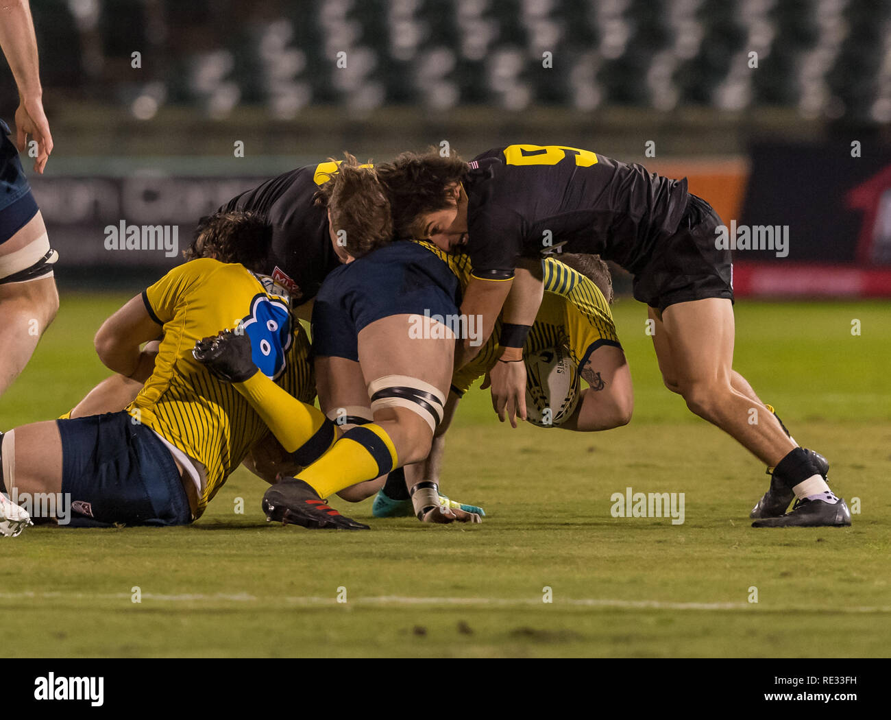 Während der Ausstellung Spiel zwischen den Glendale Raptors und das Houston SaberCats im Sternbild Feld, Sugar Land, Texas. Vollzeit Glendale Raptors beat Houston SaberCats 36-21. © Maria Lysaker - Cal Sports Media Stockfoto