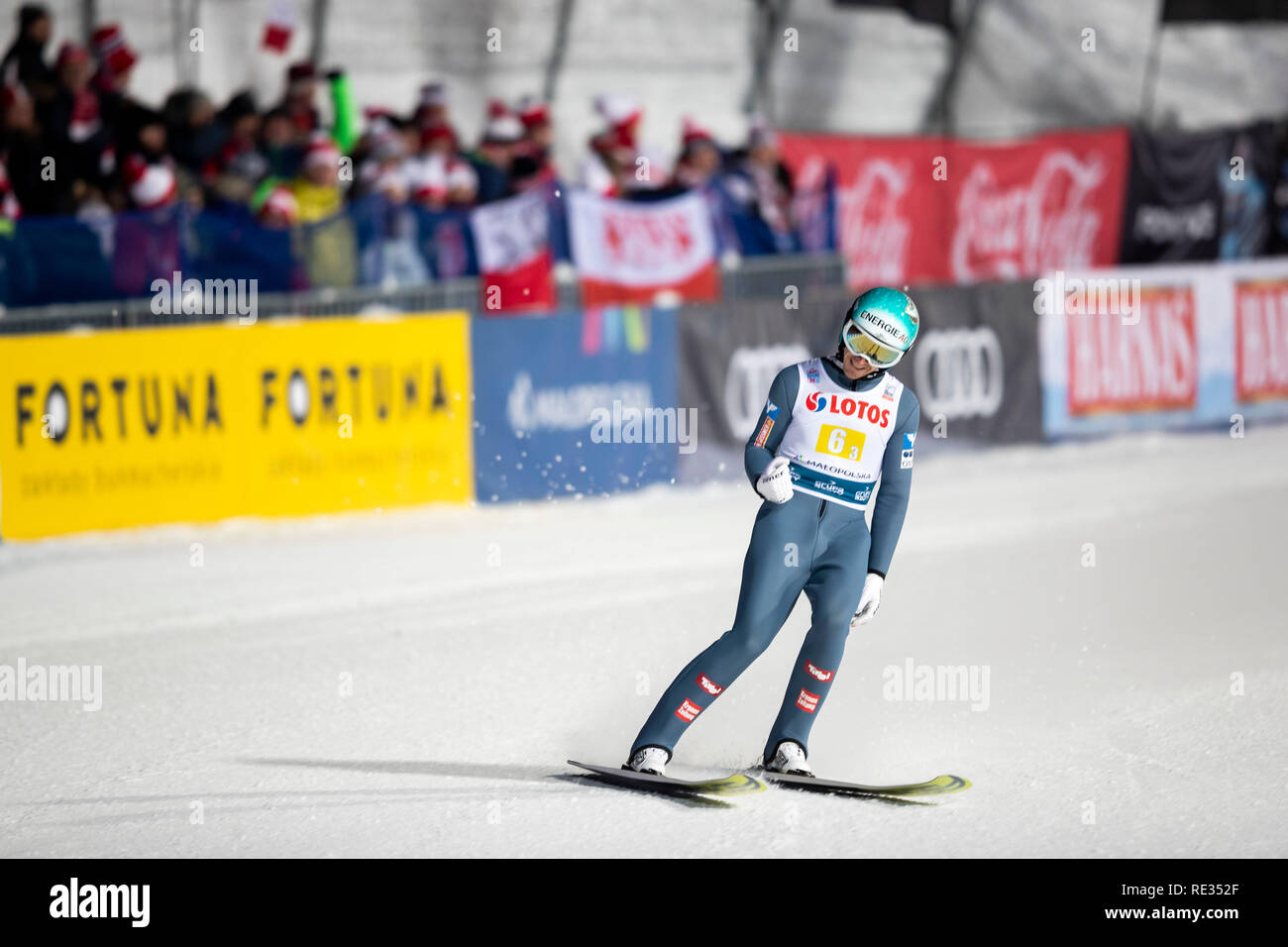 Zakopane, Polen. 19. Jan 2019. Zakopane, Spanien. 19. Jan 2019. Ein österreichischer Skispringer, Jan Hoerl, in Aktion während der Team HS-134 Wettbewerb der FIS Skisprung Weltcup in Zakopane gesehen. Credit: SOPA Images Limited/Alamy Live News Credit: SOPA Images Limited/Alamy leben Nachrichten Stockfoto