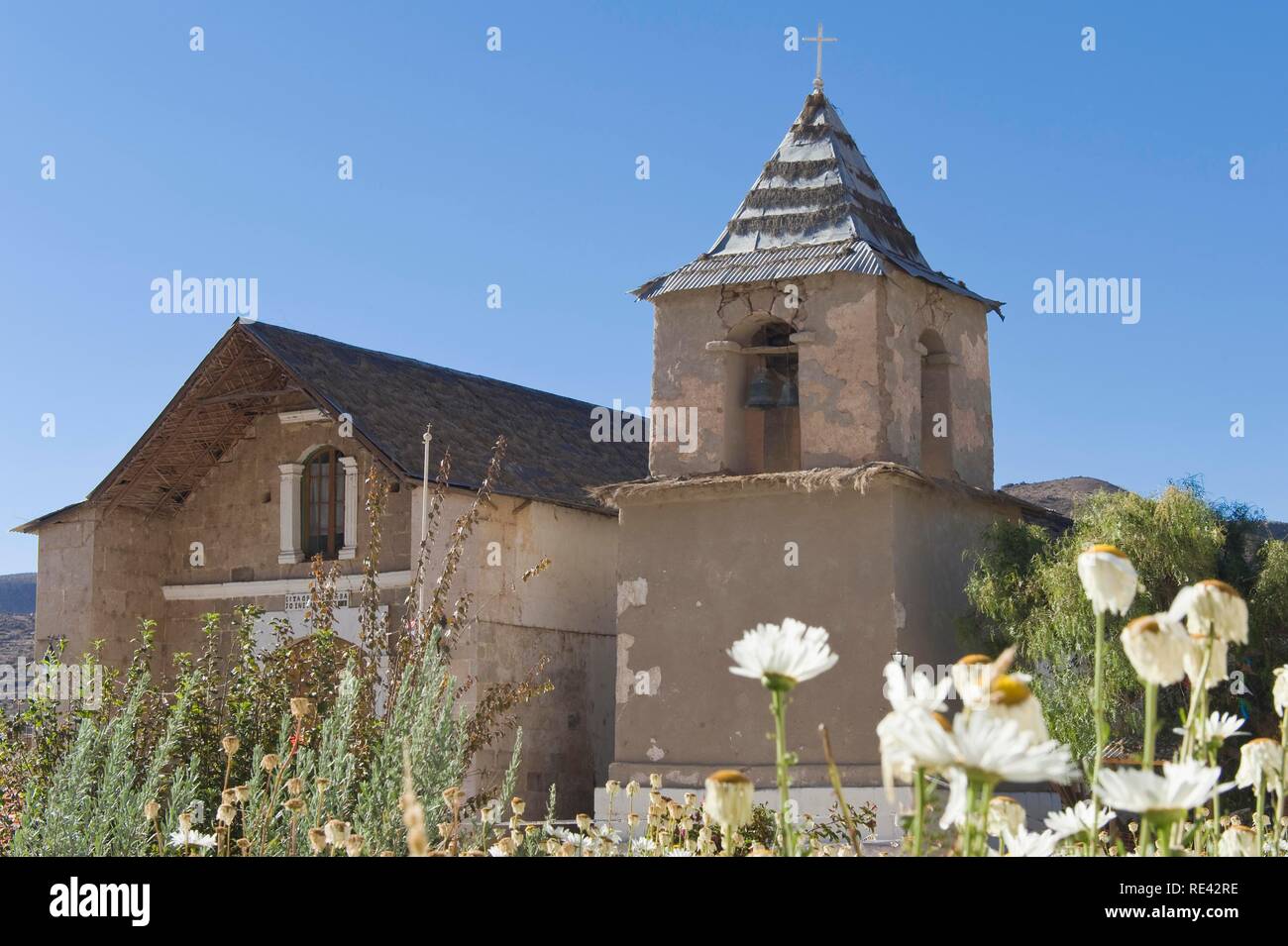 Kirche, socorama Dorf, Arica und Parinacota Region, Chile, Südamerika Stockfoto