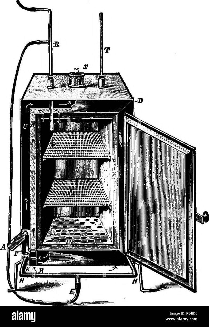 . Ein text-Buch auf die pathogenen Bakterien und Protozoen für Studenten der Medizin und Ärzte. Bakteriologie; pathogenen Bakterien und Protozoen. Die Methoden der Sterilisation 169 deshalb ist es am besten, eine Temperatur hoch genug Alle mit Sicherheit zu töten, zu beschäftigen. Das Gerät ist als "Heißluft-Sterilisator bekannt. "Platinum Drähte für die Beimpfung von in der direkten Flamme gehalten werden sterilisiert werden, bis sie Glühlampen geworden. In der Sterilisation die Drähte Aufmerksamkeit muss auf dem Glas verliehen werden, die mindestens die Hälfte ihrer Länge für ein paar Momente sollte geflammt. Nachlässigkeit in diesem Stockfoto