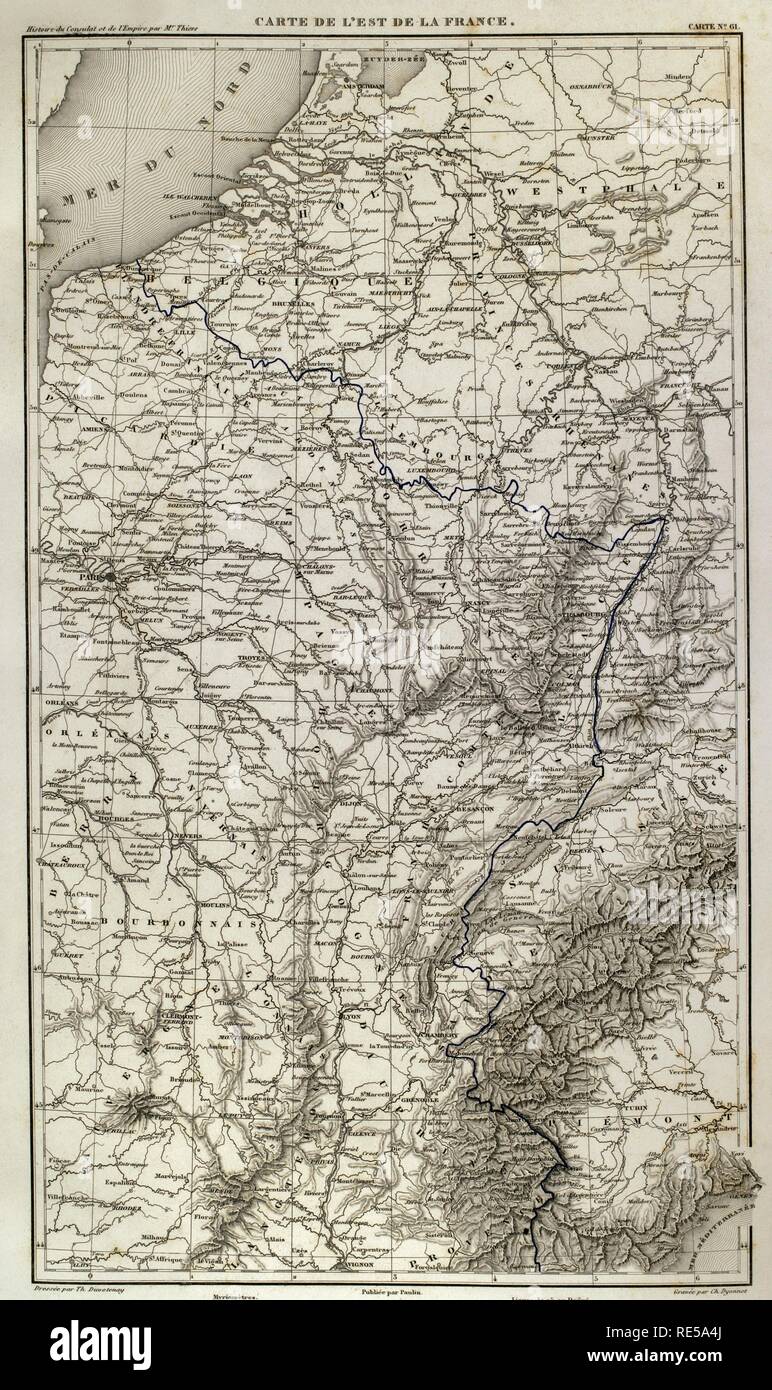 Napoleonischen Karte. Osten Frankreichs. Atlas de l'Histoire du Consulat et de l'Empire. Geschichte des Konsulats und des Empire von Frankreich unter Napoleon von Marie Joseph Louis Adolphe Thiers (1797-1877). Zeichnungen von Dufour, Stiche von Dyonnet. In Paris, 1864 bearbeitet werden. Stockfoto