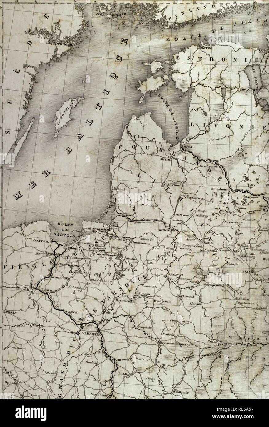 Napoleonischen Karte. Europäisches Russland, Detail. Bereich der Ostsee und Gebiet des Herzogtums Warschau. Atlas de l'Histoire du Consulat et de l'Empire. Geschichte des Konsulats und des Empire von Frankreich unter Napoleon von Marie Joseph Louis Adolphe Thiers (1797-1877). Zeichnungen von Dufour, Stiche von Dyonnet. In Paris, 1864 bearbeitet werden. Stockfoto