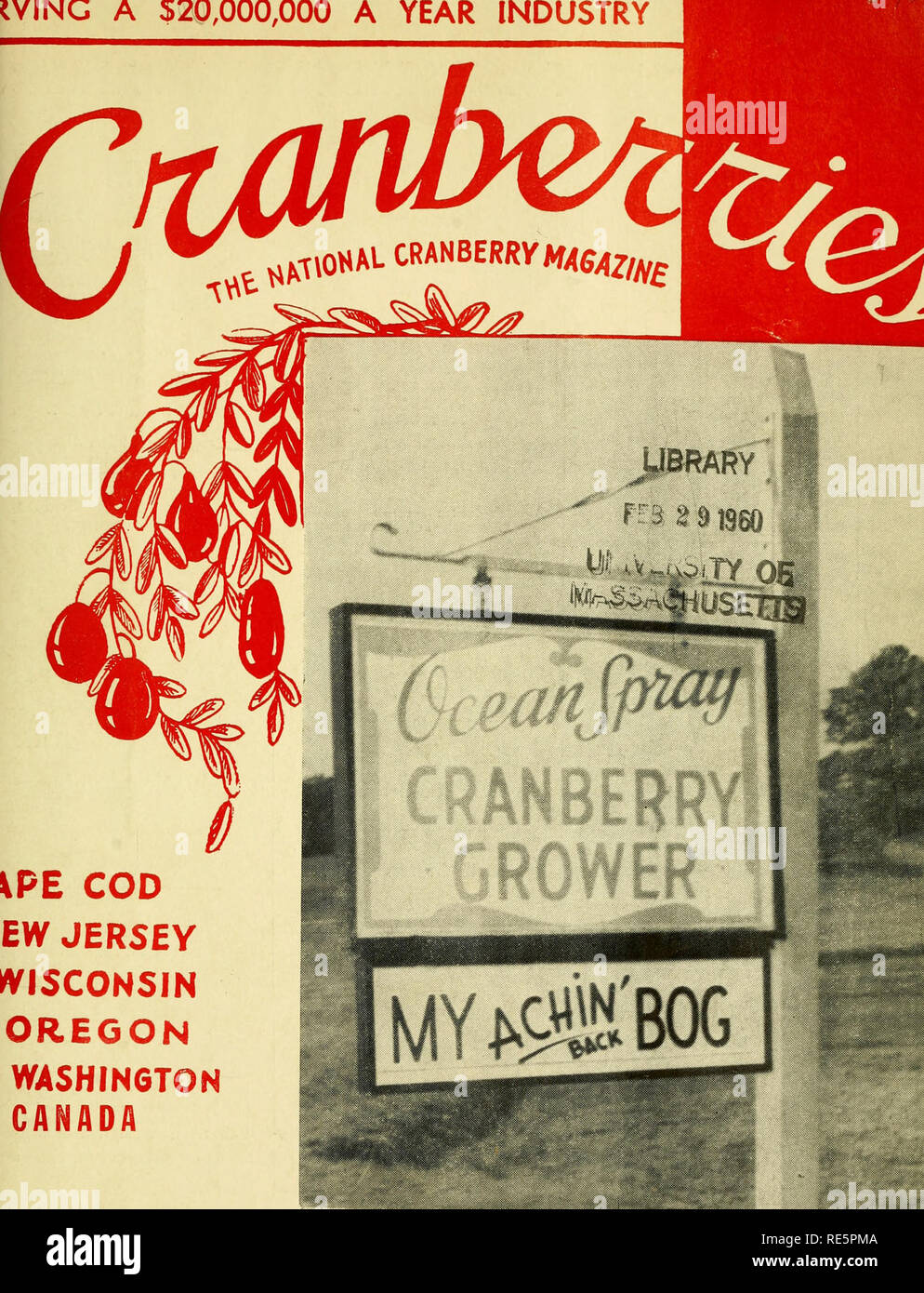 . Preiselbeeren;: die nationalen cranberry Magazin. Preiselbeeren. "Eine 320.000.000 PRO JAHR INDUSTRIE. ^ PE COD EW JERSEY IVISCONSIN OREGON WASHINGTON KANADA EMIL FISCHER S Luiyue Massachusetts Bog Bezeichnung. 35 Cent FEBRUAR 1960. Bitte beachten Sie, dass diese Bilder sind von der gescannten Seite Bilder, die digital für die Lesbarkeit verbessert haben mögen - Färbung und Aussehen dieser Abbildungen können nicht perfekt dem Original ähneln. extrahiert. Portland, CT [etc. ]: Taylor Pub. Co [etc. ] Stockfoto