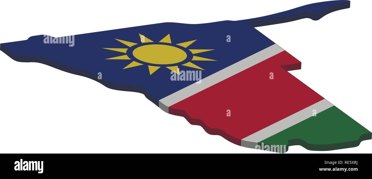 Flagge und Karte von Namibia. Farbe Silhouette der 3D-Karte von Namibia Vector Illustration Stock Vektor