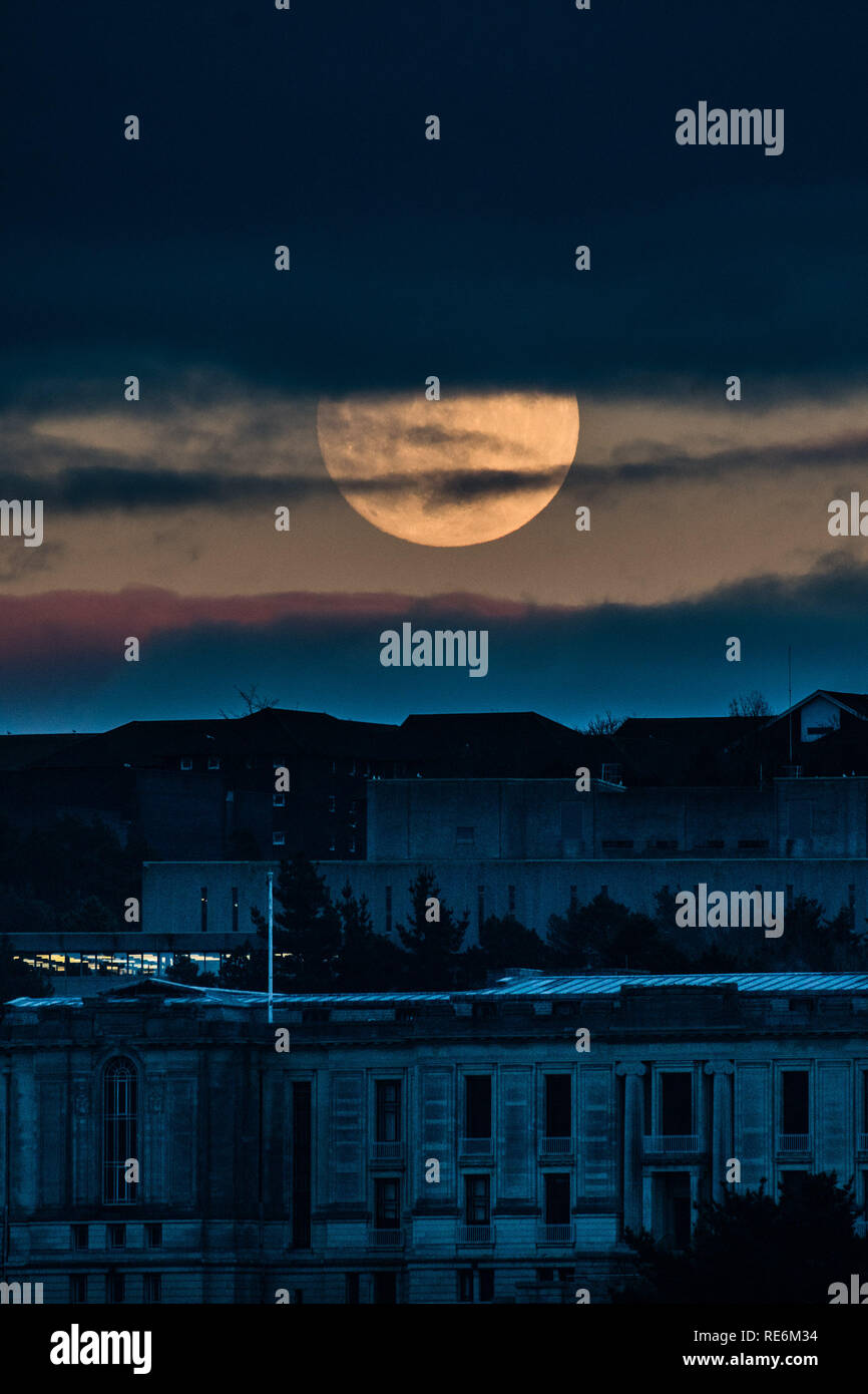 Aberystwyth Grossbritannien 20 Jan 2019 Der Erste Vollmond 2019