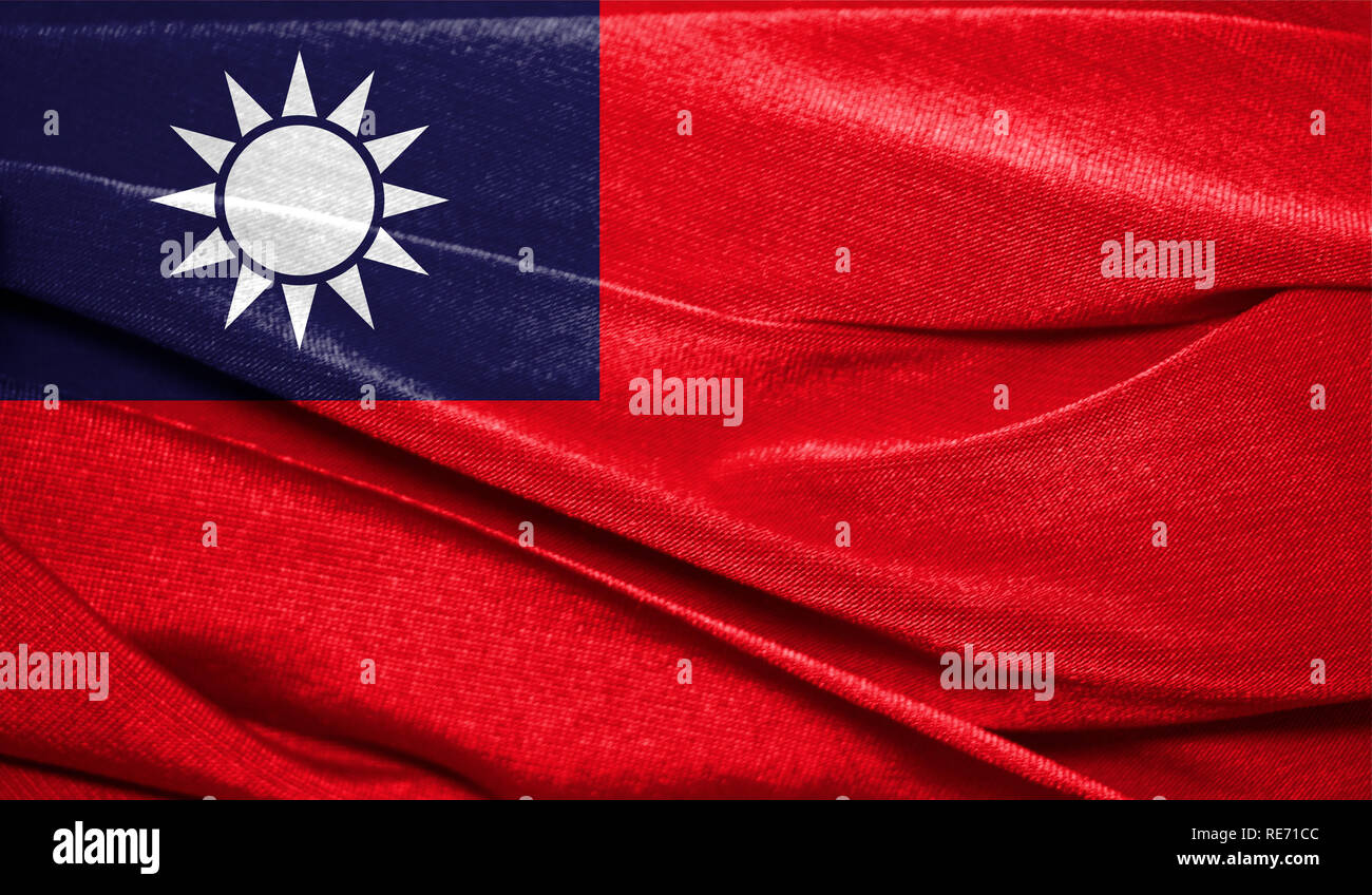Realistische Flagge von Taiwan über die gewellte Oberfläche des Gewebes. Perfekt für Hintergrund oder Textur. Stockfoto