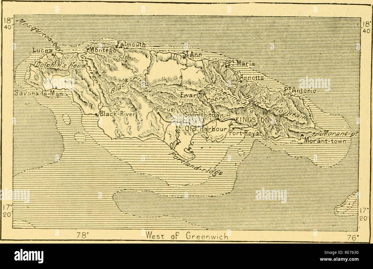 . Die Erde und ihre Bewohner... Geographie. 394 Mexiko, Mittelamerika, West Indies. Viertel haben für einige Zeit in ein lukratives Exportgeschäft in den Früchten engagiert witli tlie in den Vereinigten Staaten. Jloranf Toicn, an der süd-östlichen Seite, in der Nähe des äußersten östlichen Landspitze von Morant Point, führt auch auf einen beträchtlichen Handel mit Orangen und anderen Früchten. Die orangen von Jamaika sind die am höchsten auf dem amerikanischen Markt sehr geschätzt. Der Begriff Morant, angewandt auf die Village, Cape, Bucht, und har-Bour, ist spanischen Ursprungs; es hat Bezug auf die lange "Verzögerung", auf die Schiffe, die von der Stockfoto