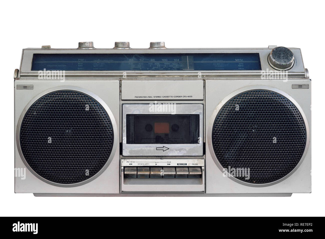 Vintage stereo auf isolierte Weiß mit Freistellungspfaden. Stockfoto