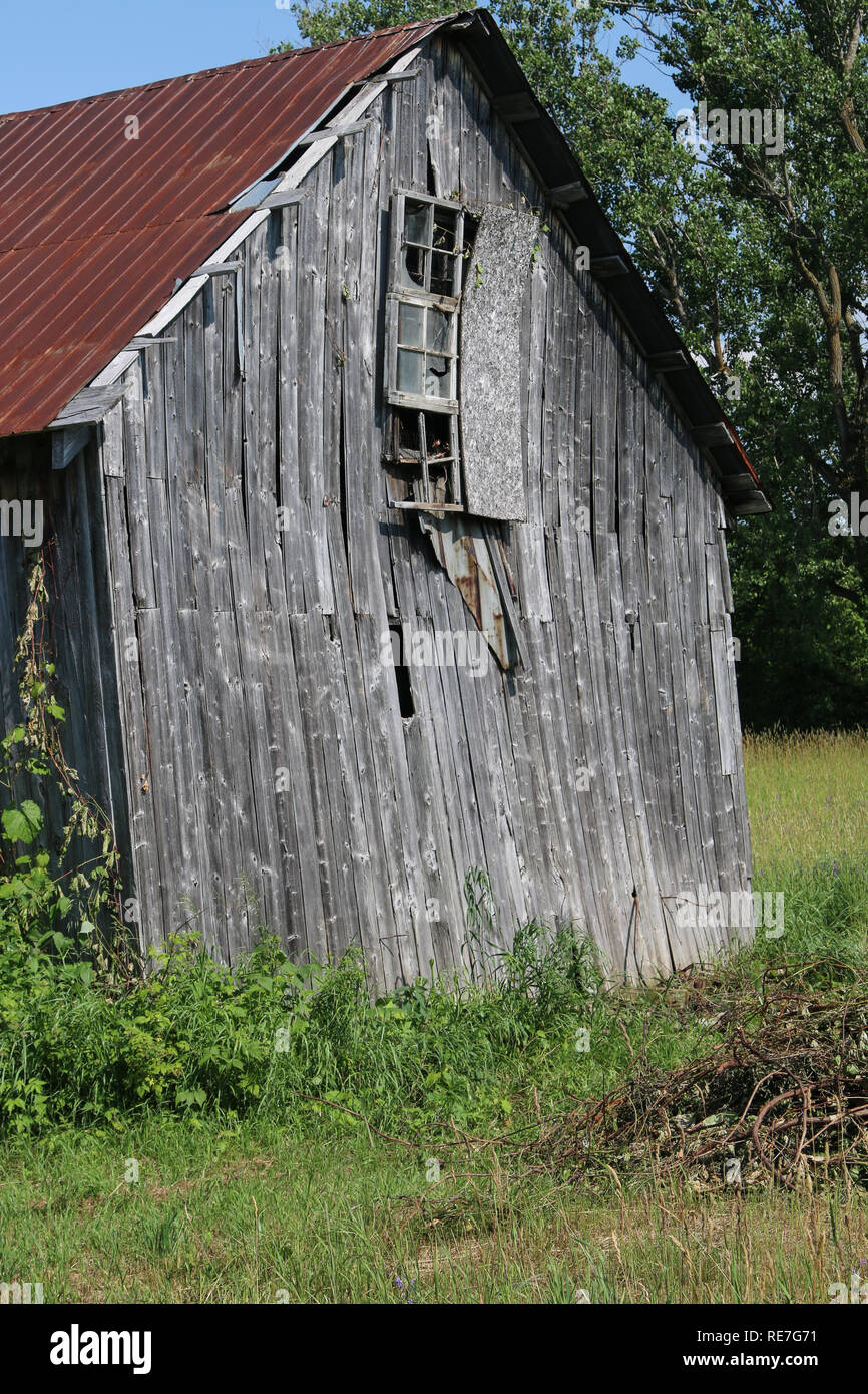 Seite des alten Scheune stehen im Feld Stockfoto