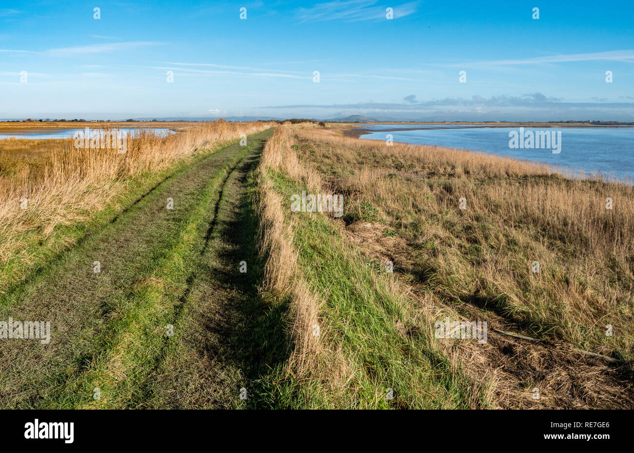 Steart Sümpfe Naturschutzgebiet und die Parret Mündung auf der rechten Seite des Bildes in West Somerset UK Stockfoto