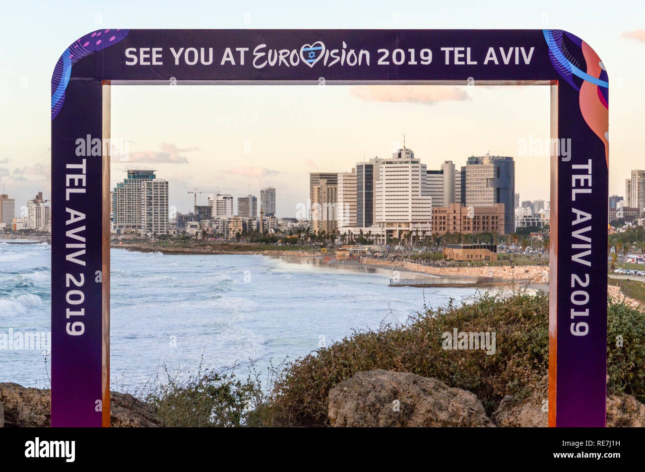 Eurovision Song Contest 2019 Blickpunkt in Tel Aviv Stockfoto