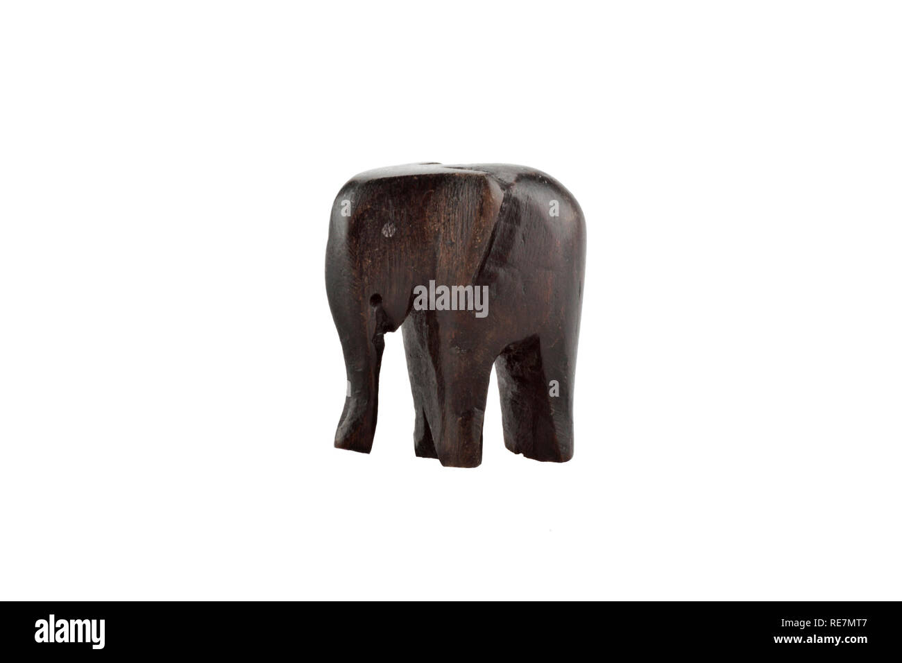 Holz- elephant Figurine auf weißem Hintergrund Stockfoto