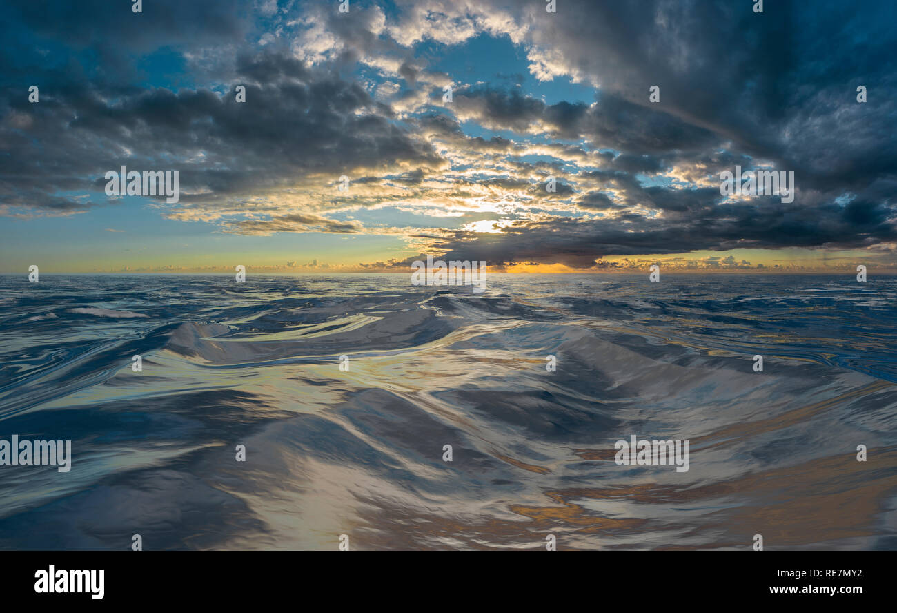 Sonnenuntergang und Sonnenaufgang über rauhe Wasser Stockfoto