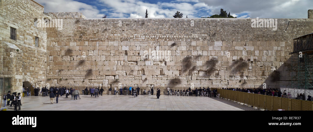 Die westliche Wand oder Klagemauer, Jerusalem, Israel - Panoramaaussicht Stockfoto