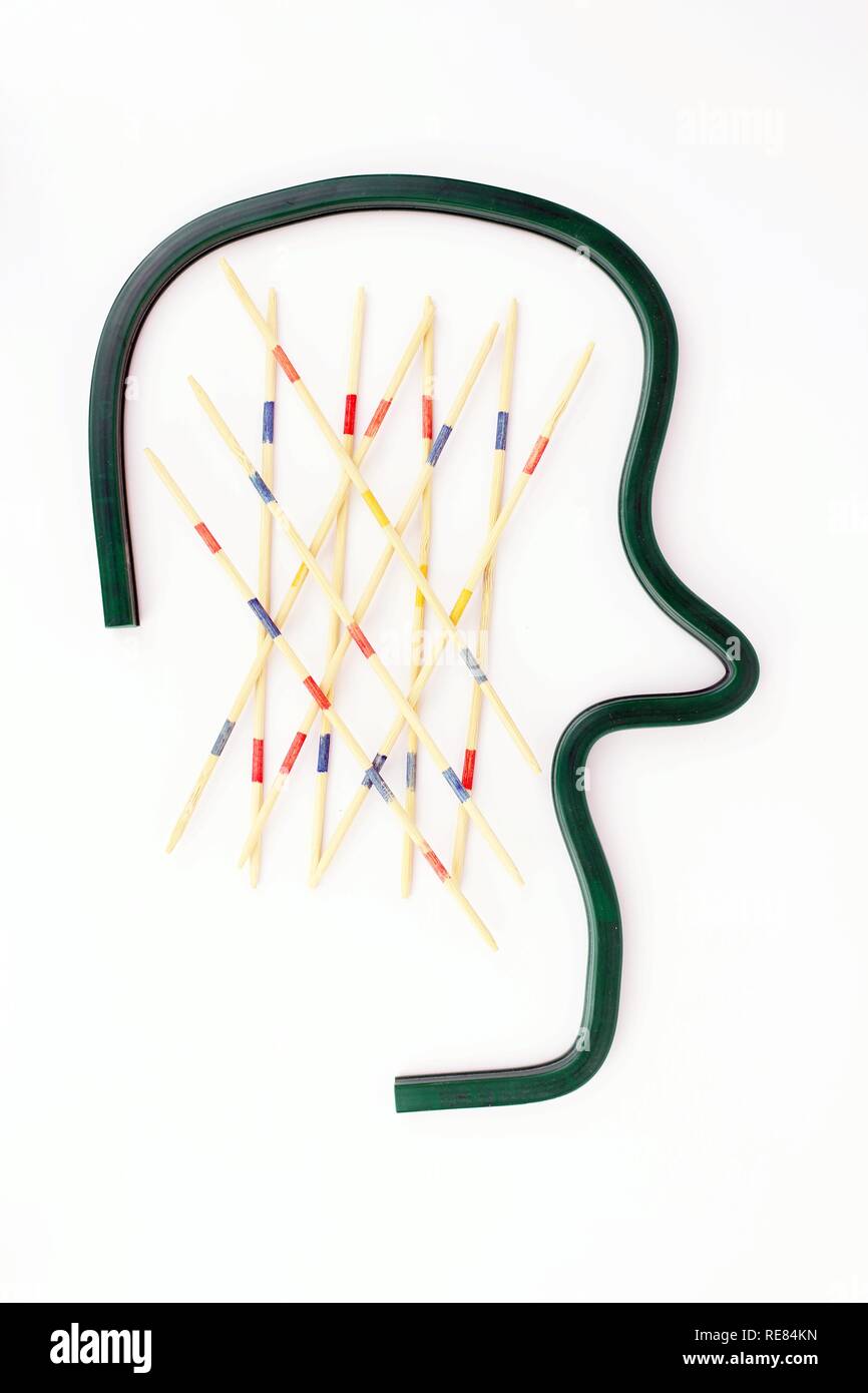 Abstrakte Profil des Menschen Kopf mit Shanghai Essstäbchen sticks Stockfoto