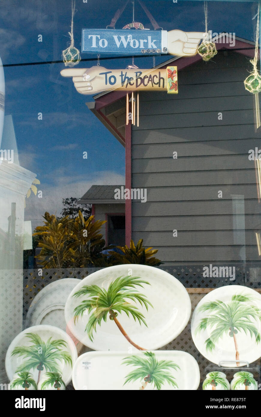 Fantasy boutique Souvenirs Shop, Hope Town, Elbow Cay, Raiatea. Bahamas. Stockfoto