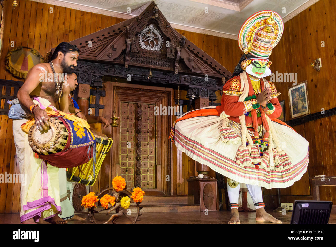 Traditionelle spielen/Tanz, Kerala Kathakali Leistung, Cochin Kochi, Kerala, Indien Stockfoto