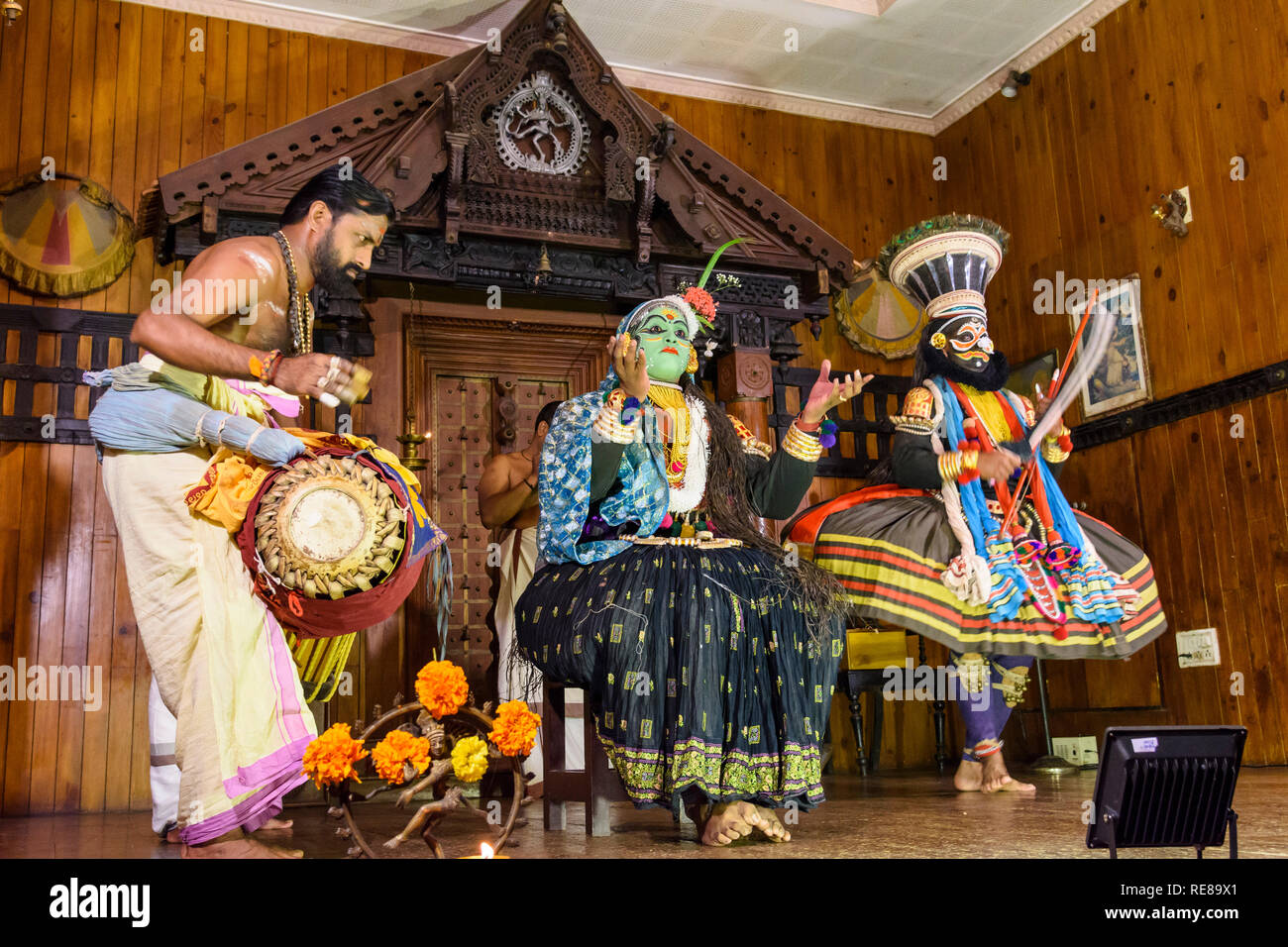 Traditionelle spielen/Tanz, Kerala Kathakali Leistung, Cochin Kochi, Kerala, Indien Stockfoto