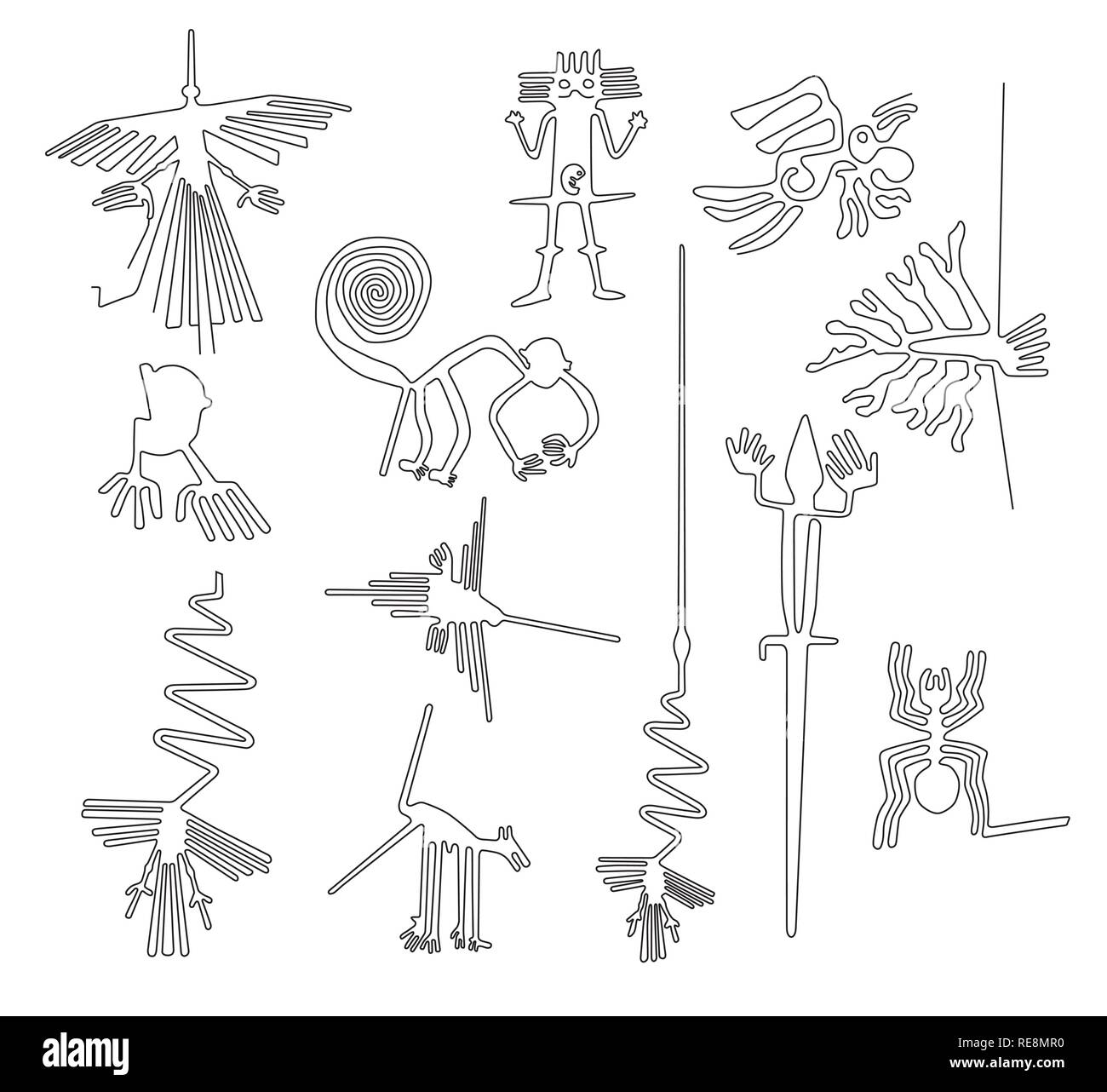 Nazca Linien Kreaturen der Wüste von Nazca in Peru Stock Vektor