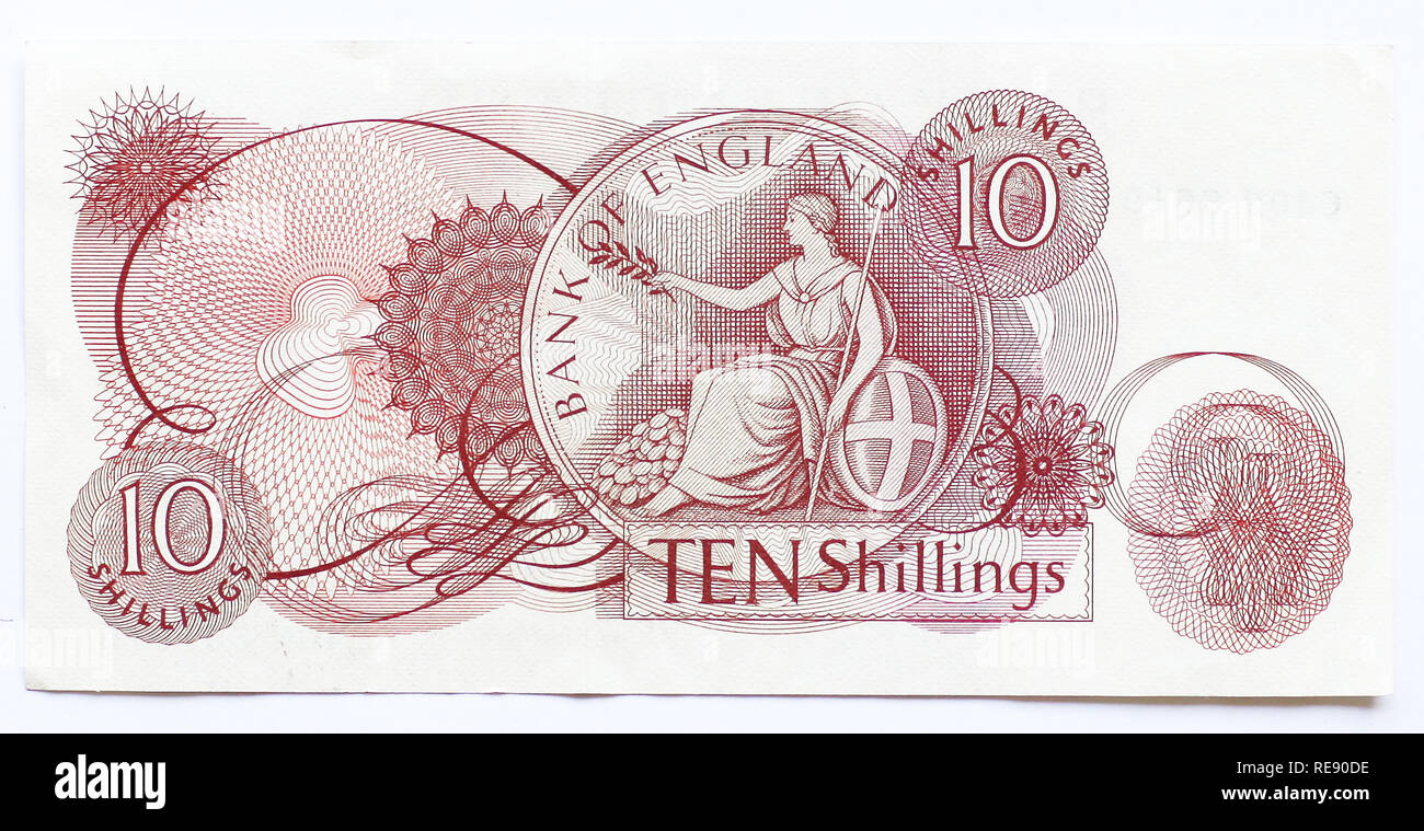 Zehn Schilling Hinweis von der Bank von England ausgestellt (nicht mehr im Umlauf). Stockfoto
