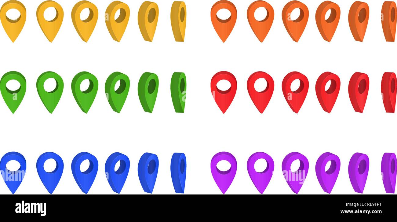 Cursor Markierung auf der Karte, isometrische Symbol. Karte Navigation 3d-Pins. Die Lage der farbigen Zeiger eingestellt Stock Vektor