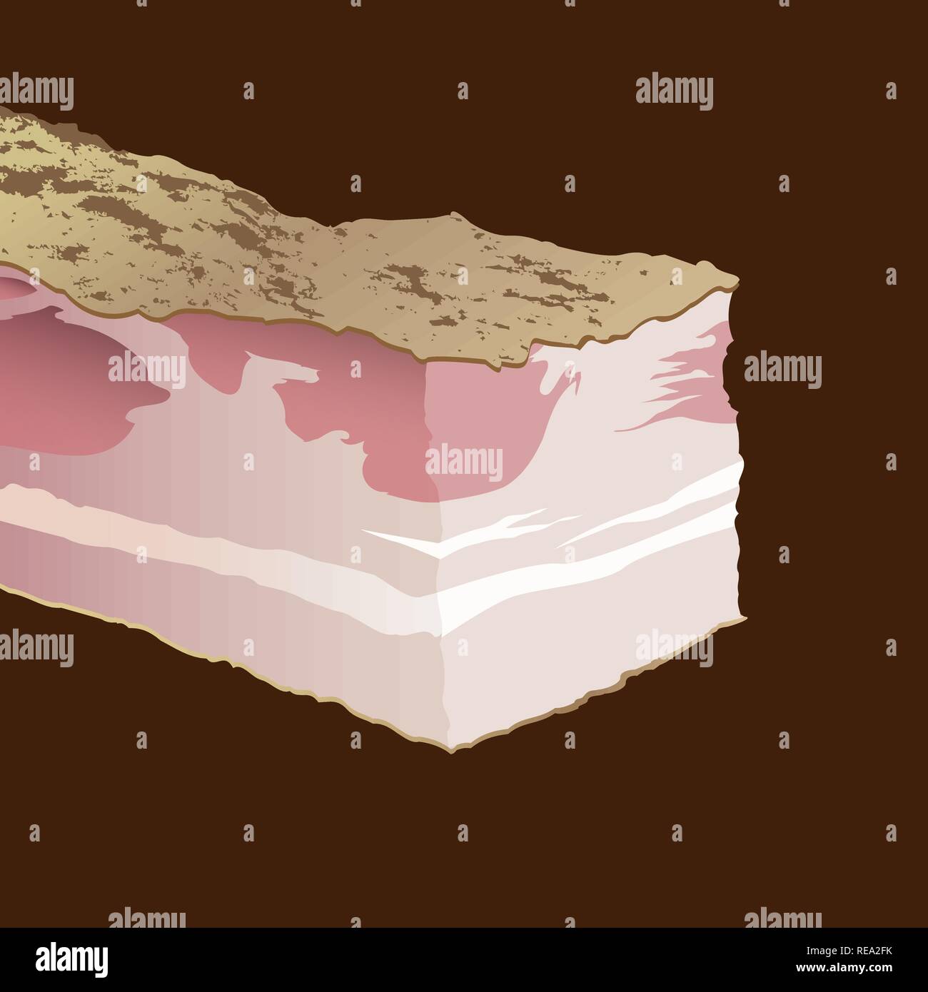 Ferienaufenthalt von rohem Schweinefleisch fetten Speck auf einem braunen Hintergrund Stock Vektor