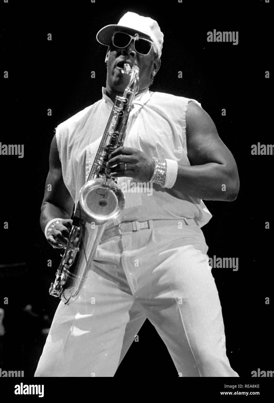 E-Street Band Clarence Clemons führt in Dallas, TX USA 1985 Foto von Bill belknap Stockfoto