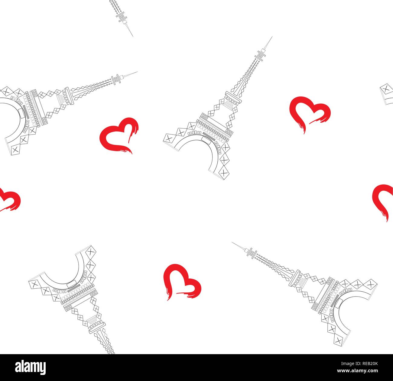 Vector Illustration der Eiffelturm nahtlose Hintergrund mit Herzen. Stock Vektor
