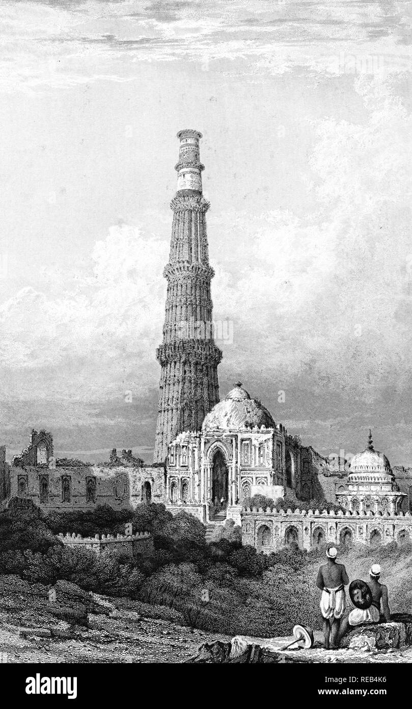 Cootub Minar, Delhi, Indien, 1832 Stockfoto