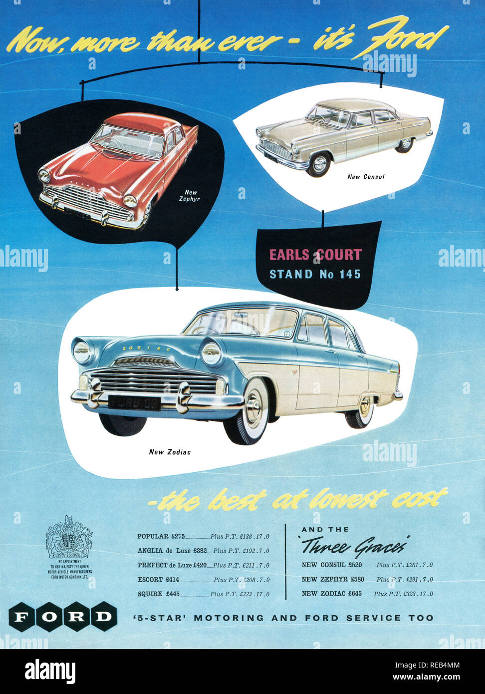 1956 britischen Werbung für Ford Motor Autos am Earls Court Motor Show. Stockfoto