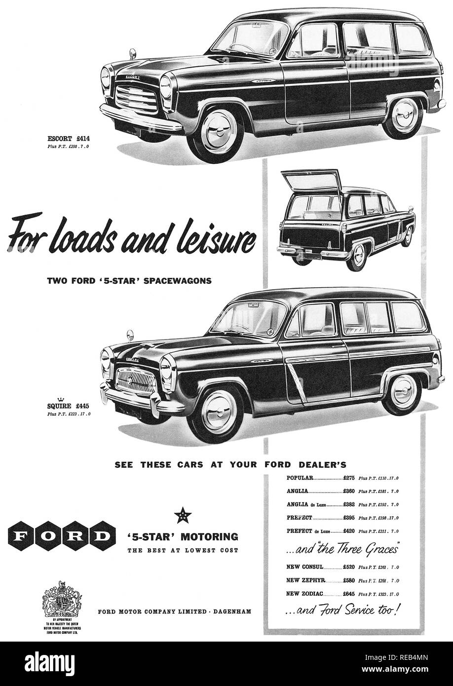 1956 britischen Werbung für Ford Spacewagons. Stockfoto