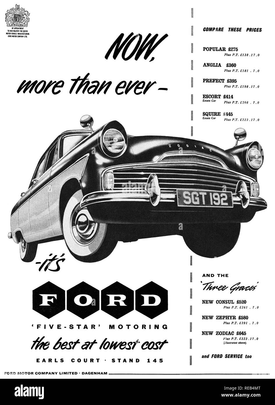 1956 britischen Werbung für Ford Motor Cars, mit dem Ford Zodiac. Stockfoto