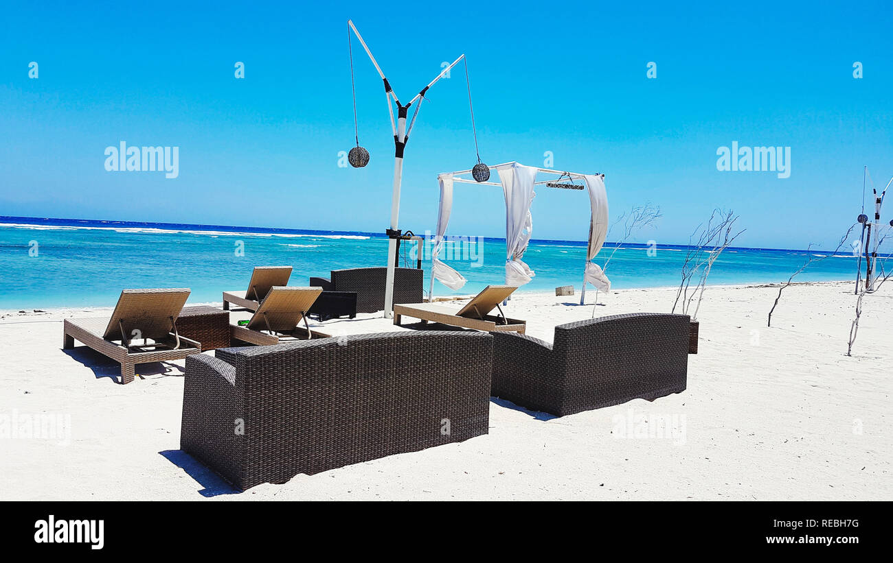 Entspannen Sie sich am wunderschönen Strand von Gili Trawangan Lombok Indonesien Stockfoto