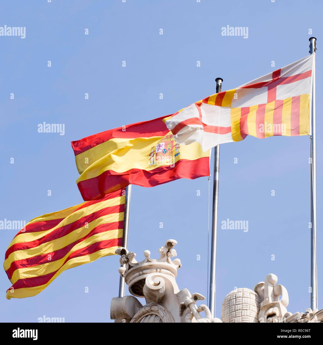 Flagge von Katalonien, Spanien und Barcelona, Spanien Stockfoto