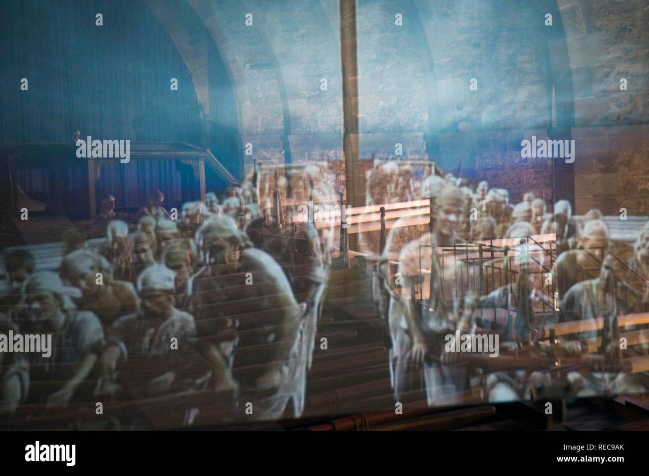 Maritime Museum, Ton und Licht des Lebens auf eine Galeere, Barcelona, Katalonien, Spanien, Europa Stockfoto