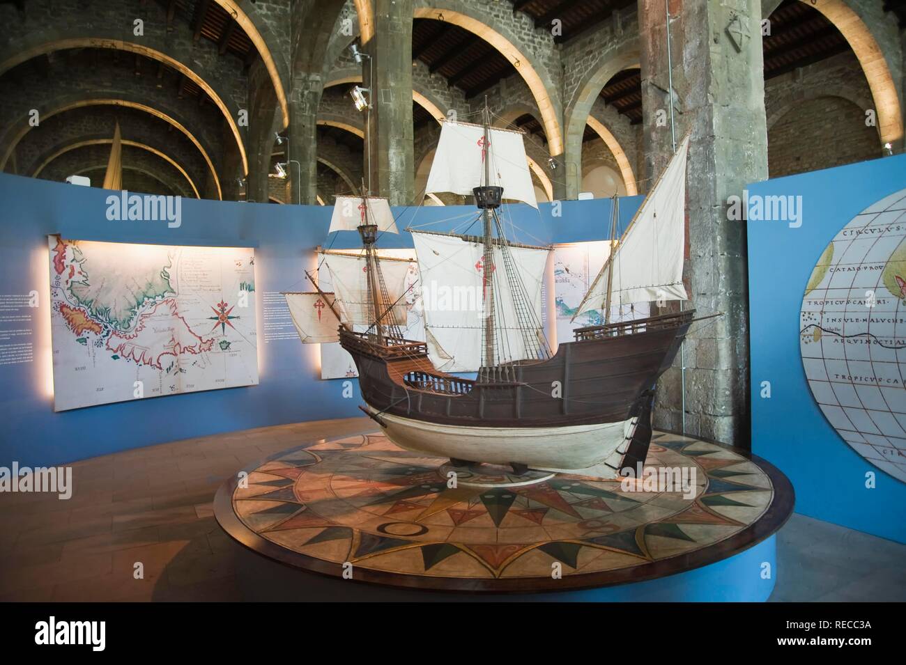 Modell der Magellan's Boot, die Santa Maria de la Victoria, Maritime Museum, Barcelona, Katalonien, Spanien, Europa Stockfoto