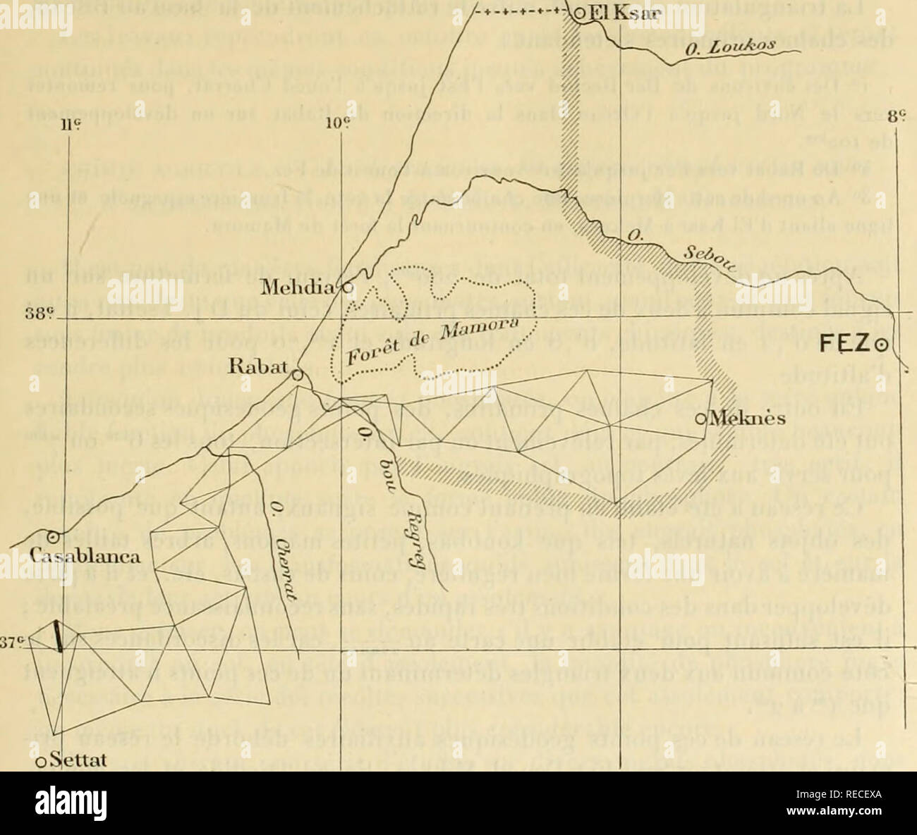 . Comptes Rendus hebdomadaires des sÃ© ances de l'AcadÃ©mie des Sciences. Wissenschaft - Gesellschaften, etc.; Wissenschaft; Wissenschaft. SÃANCE DU 22 Juillet 1912. 255 gÃ©ographique sur Casablanca en Mars letzte et commencÃ ¨ mieten immÃ©dia-tement les Travaux. La Triangulation s'appuie sur une base de8681'", i5 mesurÃ©e dans la Plaine au Nord de Ber llechid, Le Long du Chemin de Fer à voie Ã©troite qui relie Casablanca Ã celte Località ©. Cette OpÃ©ration a Ã©tÃ© exÃ©cutÃ©e, aller et retour, avec Deux fils Invar de 24'", soit Quatre mesures distinctes nicht Terreur moyenne Est de i5""", 8, Stockfoto