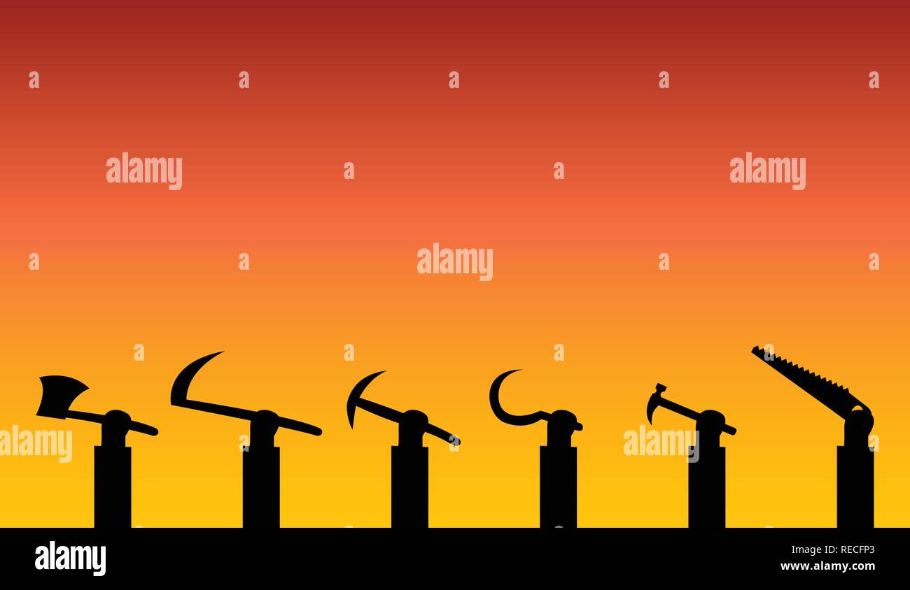Arbeitnehmer zeigen ihre Werkzeug in Silhouette, Vektor Stock Vektor