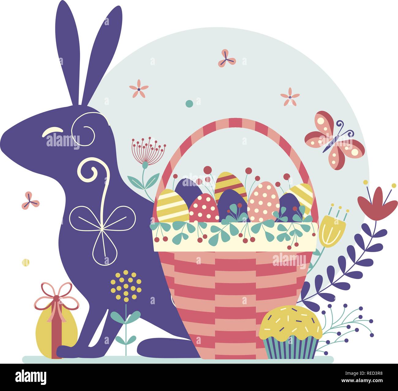 Ostern Szene mit Bunny und Korb Stock Vektor