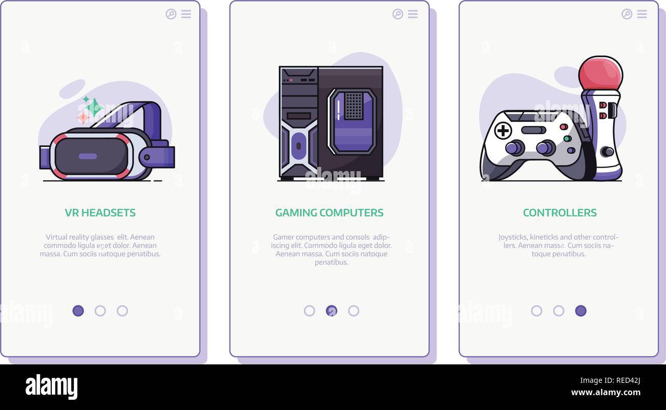 Video Gaming Onboarding Bildschirme Stock Vektor