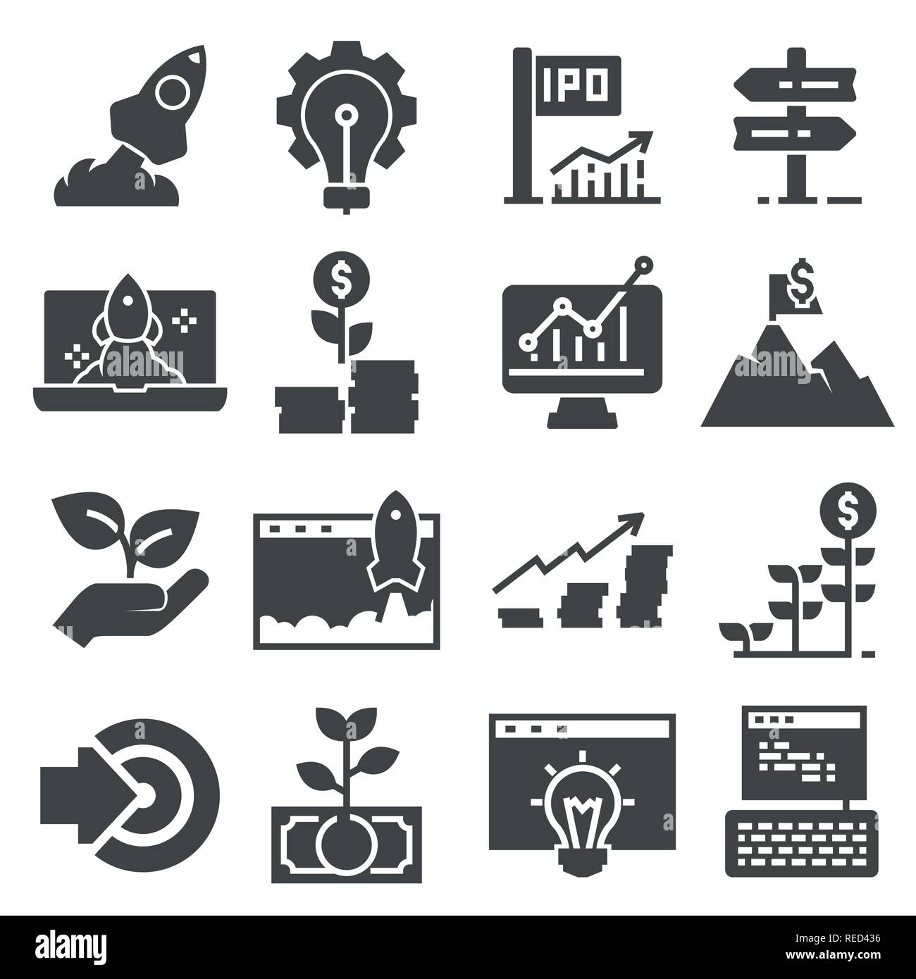 Start Business Icon Set auf weißem Hintergrund. Vektorgrafiken Stock Vektor