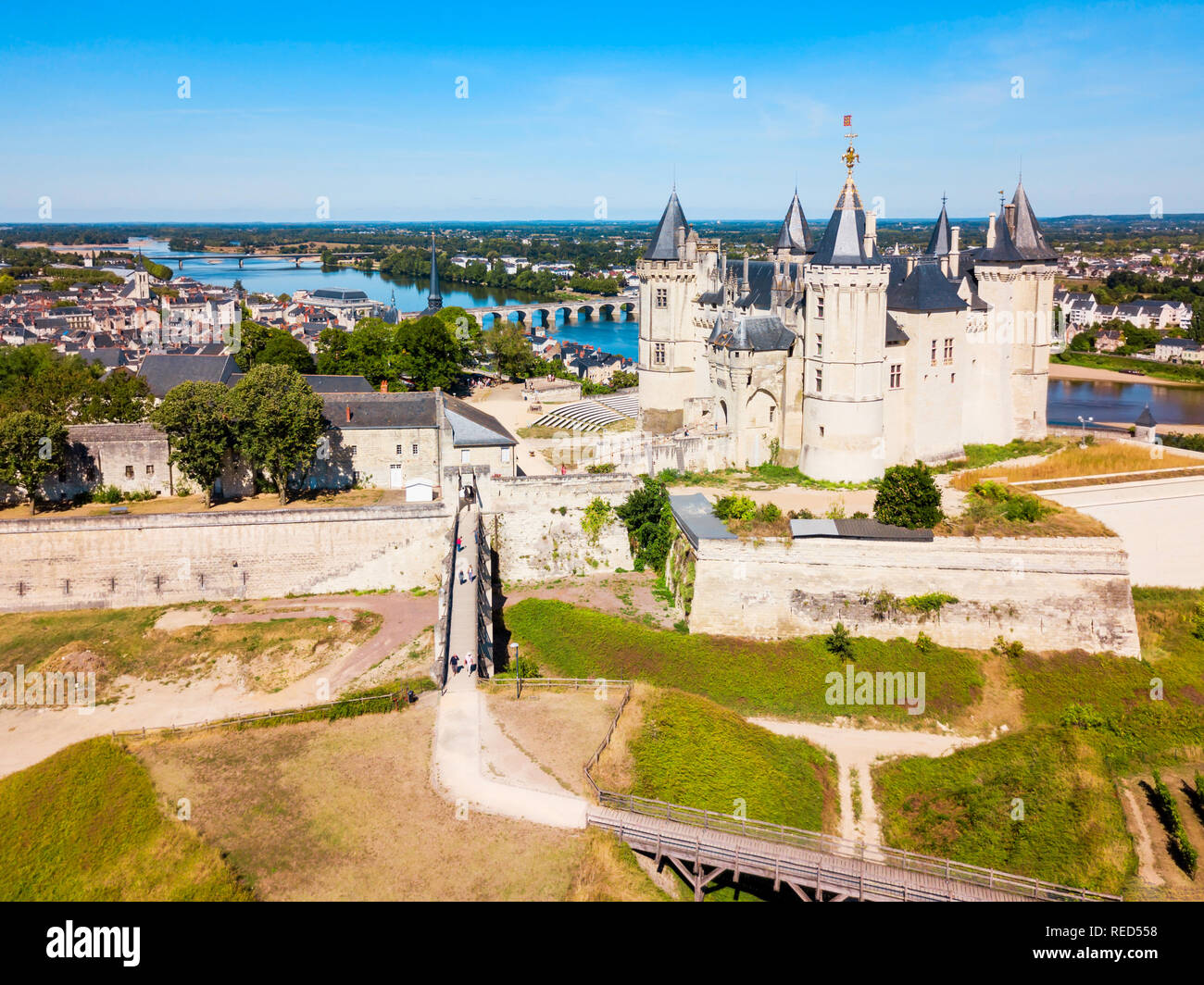 Chateau de Saumur schloss Luftbild Panorama in der Stadt Saumur, Loire valler in Frankreich Stockfoto