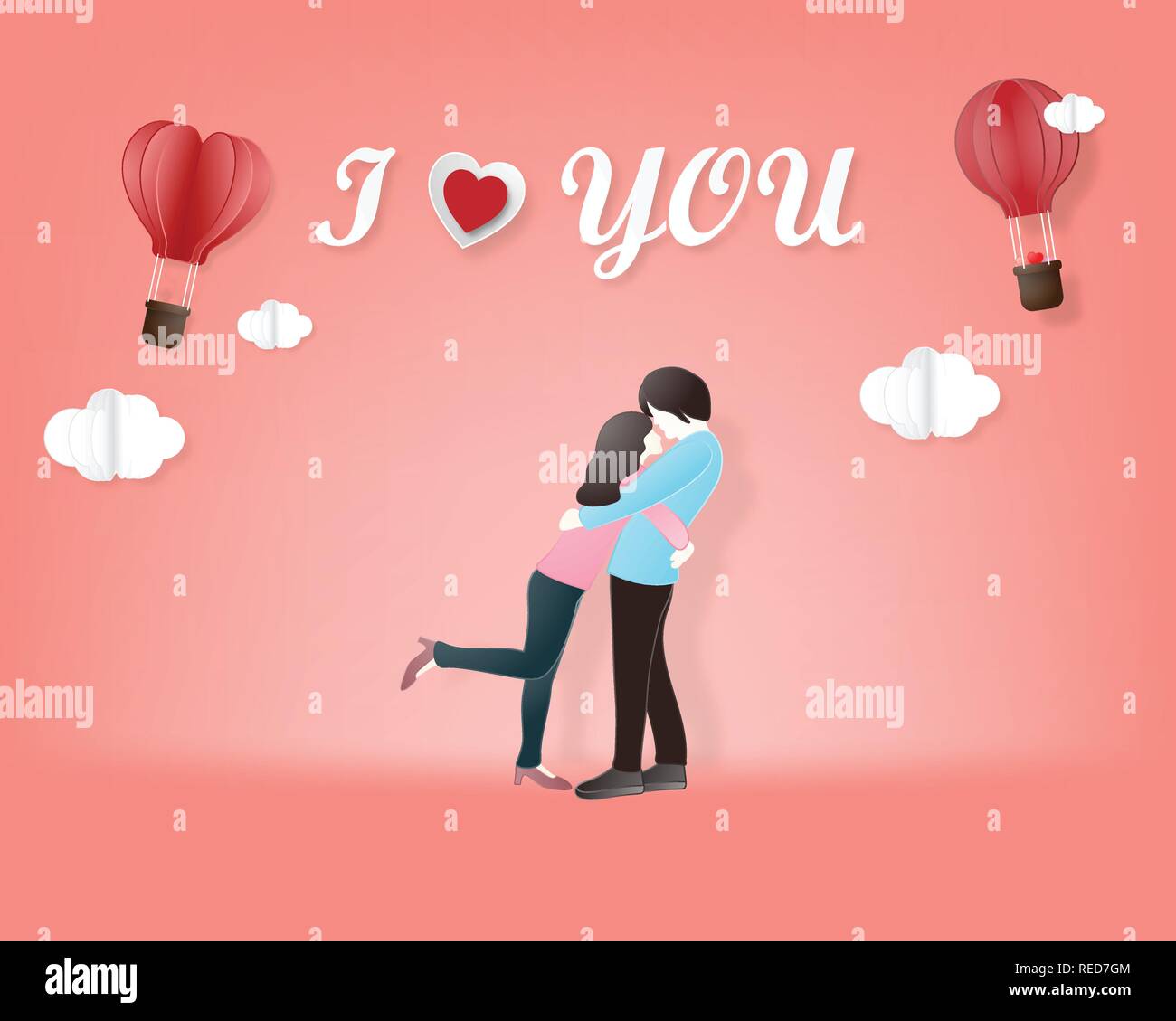 Kreative der Liebe Valentinstag Konzept. Liebe Paar Hug auf rosa Hintergrund. Vector Illustration Einladungskarte Valentinstag Papier schneiden Stil. Vale Stock Vektor